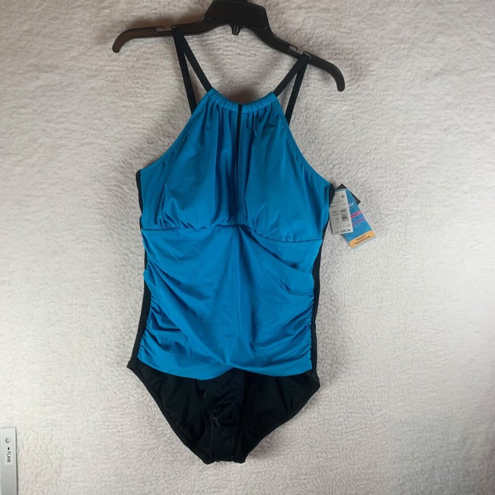 Swim Solutions Women's Ruched Front High Neck One Piece Swimsuit Size 18 NWT - Picture 1 of 10